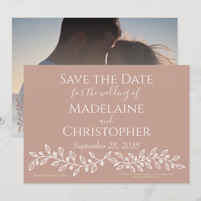Save The Date Mariage photo botanique moderne Boho Blush Rose (Devant / Derrière)