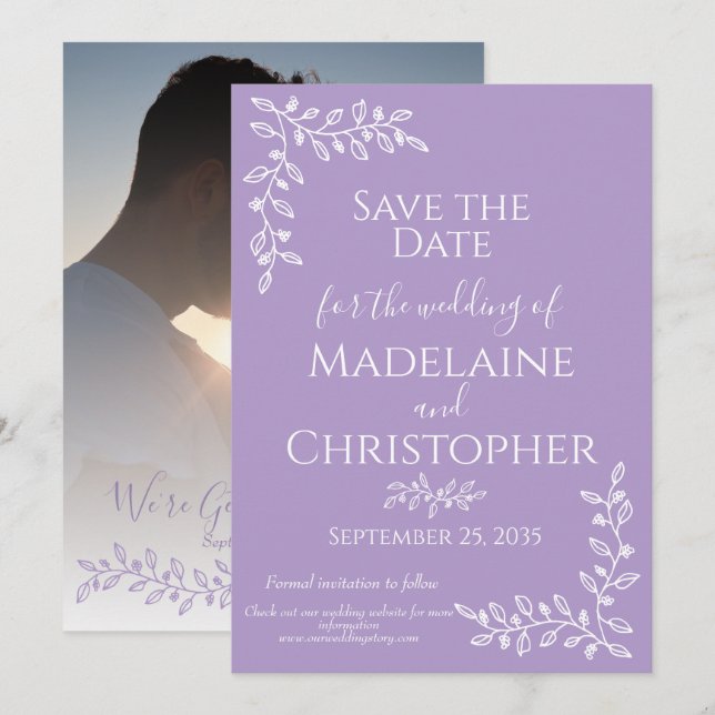 Save The Date Mariage photo botanique moderne Boho Lavender (Devant / Derrière)