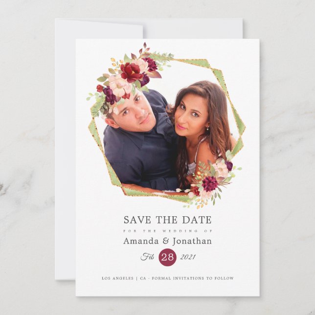 Save The Date Mariage photo Bourgogne-Marsala et Blush (Devant)