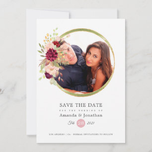 Save The Date Mariage photo Bourgogne-Marsala et Blush