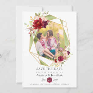 Save The Date Mariage photo Bourgogne-Marsala et Blush