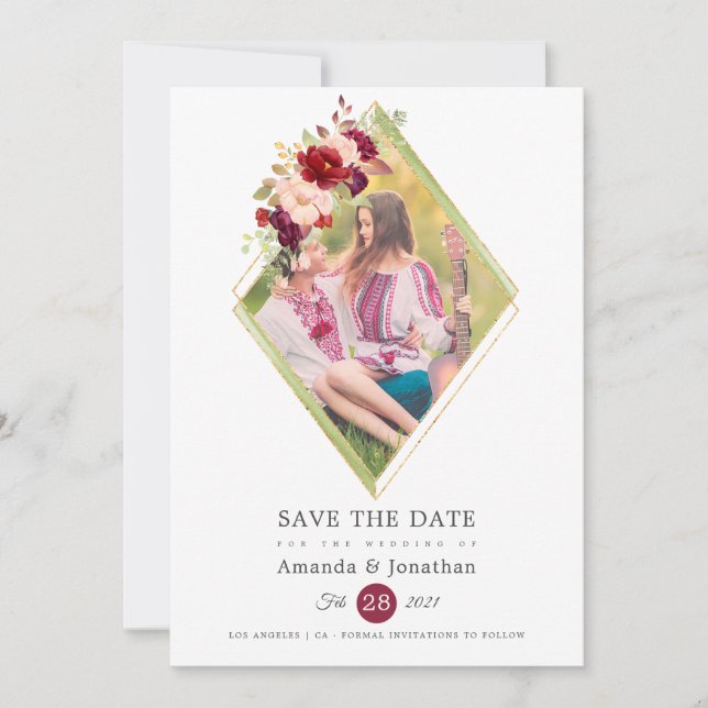 Save The Date Mariage photo Bourgogne-Marsala et Blush (Devant)