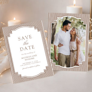Save The Date Mariage Photo Brun Rayé Classique