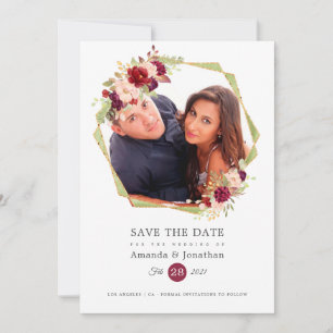 Save The Date Mariage photo burgundy-Marsala et rose