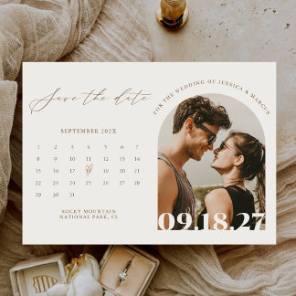 Save The Date Mariage photo calendrier bohème calligraphie moder