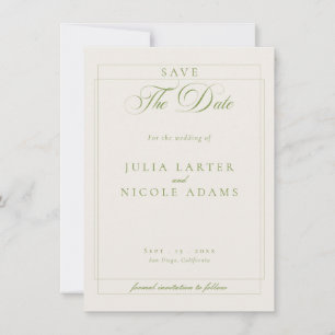 Save The Date Mariage photo calligraphié en ivoire vert classiqu