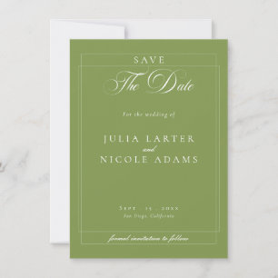 Save The Date Mariage photo calligraphié en ivoire vert classiqu