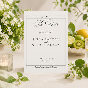 Save The Date Mariage Photo Calligraphie Ivoire Noir Classique