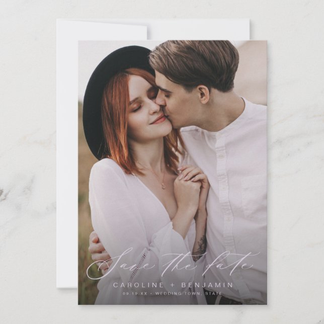 Save The Date Mariage photo calligraphie moderne enregistrer la  (Devant)