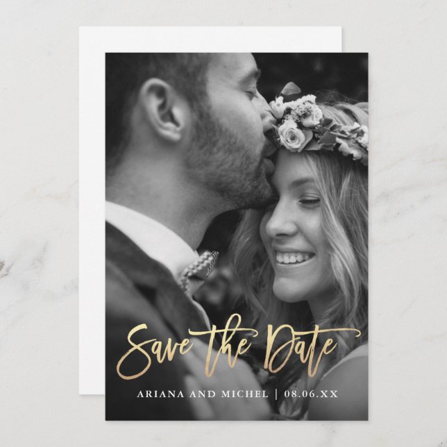 Save The Date Mariage photo Calligraphie simple et moderne (Devant / Derrière)