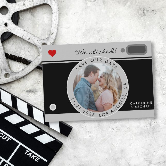 Save The Date Mariage Photo Caméra Noir Unique Enregistrer La Da (Créateur téléchargé)