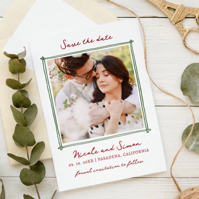 Save The Date Mariage photo Carré dessiné à la main Whimsical Sk (Créateur téléchargé)