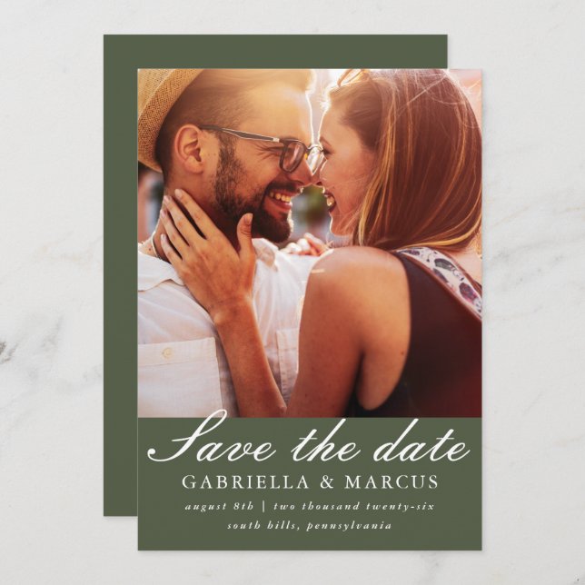 Save The Date Mariage photo chic vert (Devant / Derrière)