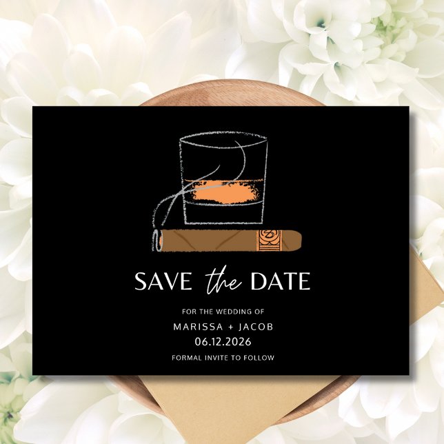 Save The Date Mariage photo Cigar Whiskey (Cigar Whiskey Photo Wedding Save The Date)