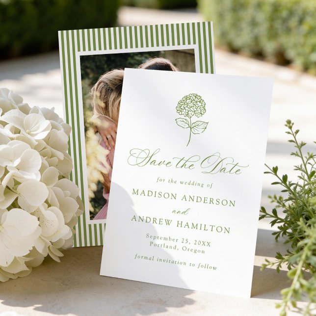 Save The Date Mariage Photo Classique Hydrangea Vert Olive (Créateur téléchargé)