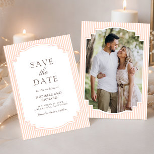 Save The Date Mariage Photo Classique Rayé Pastel pêche