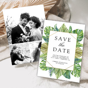 Save The Date Mariage Photo Collage Feuilles de Palmier Tropical