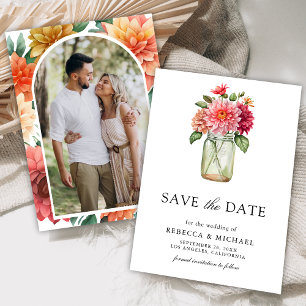 Save The Date Mariage photo coloré Dahlia Mason Jar