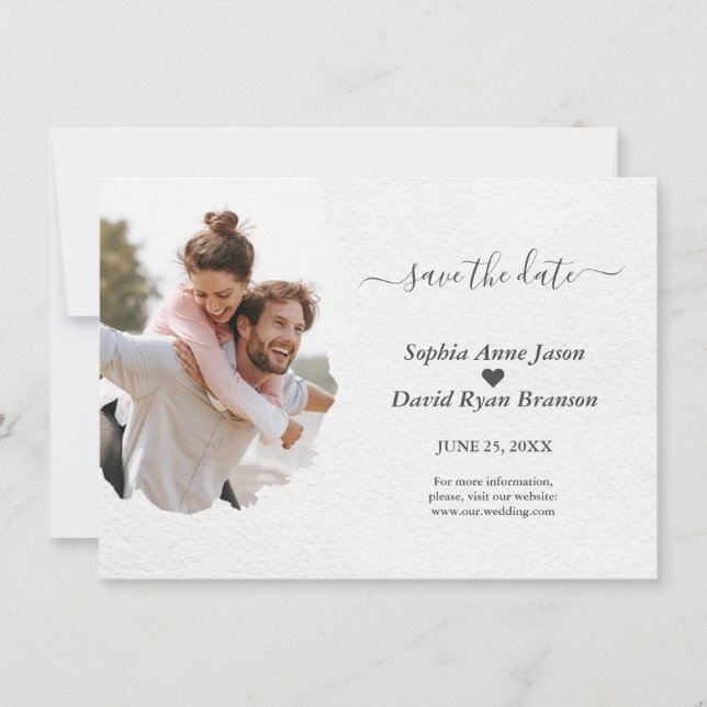 Save The Date Mariage photo couleur aquarelle unique (Devant)