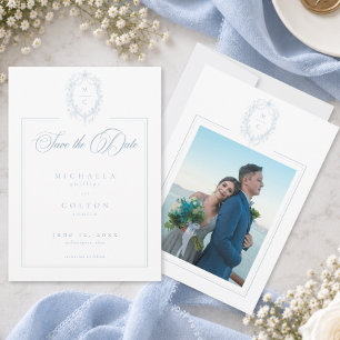 Save The Date Mariage Photo Couronne Florale Bleue Vintage Class