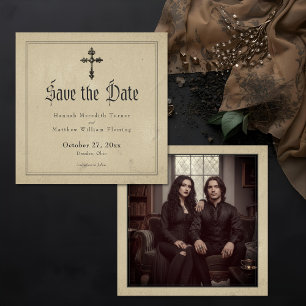 Save The Date Mariage Photo Croix Noire Toile Gothique Vintage T