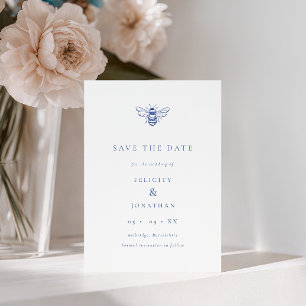 Save The Date Mariage photo d'abeille Vintage bleue