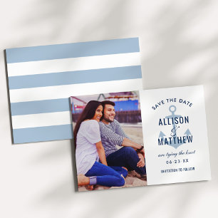 Save The Date Mariage photo d'ancre bleu poussiéreux nautique