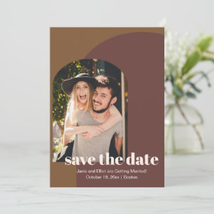 Save The Date Mariage Photo d'Arche Géométrique Marron Rétro 70