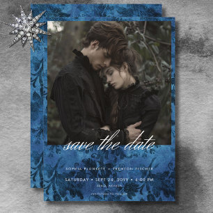 Save The Date Mariage photo Dark Moody Black & Blue Damask
