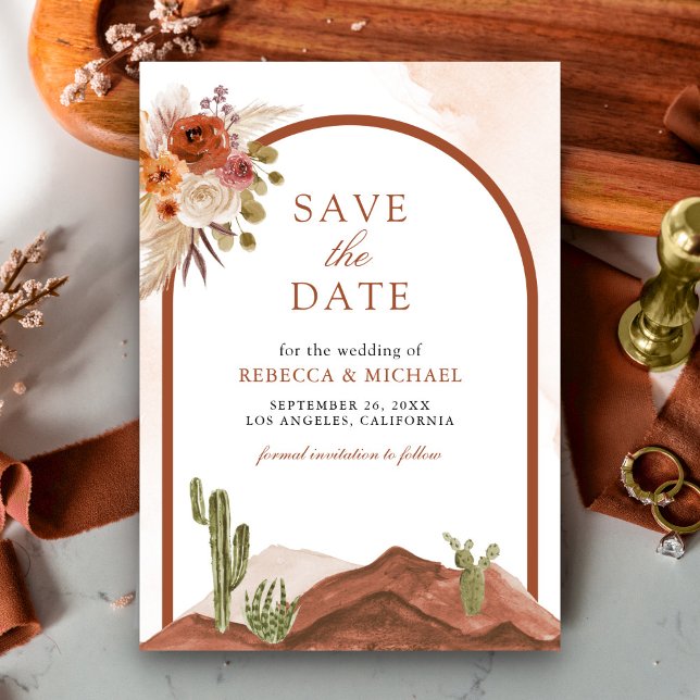 Save The Date Mariage photo de cactus de désert floral en terre  (Créateur téléchargé)