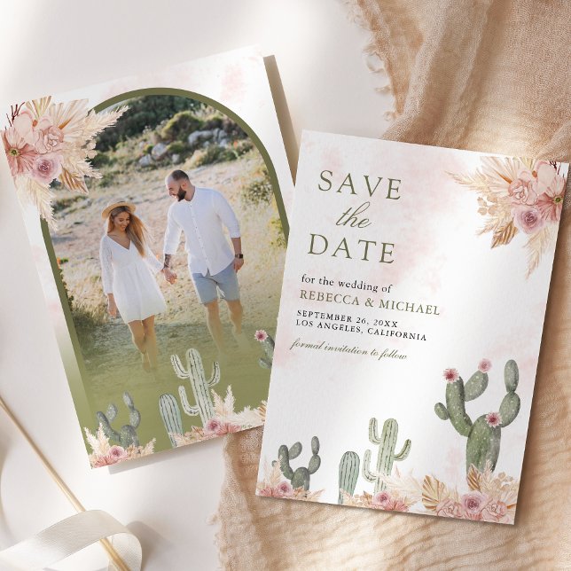 Save The Date Mariage Photo de Cactus Floral Boho Rose (Créateur téléchargé)