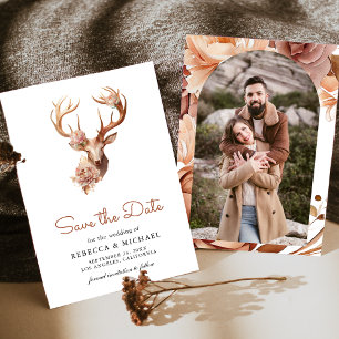 Save The Date Mariage photo de cerf floral en terre cuite Boho