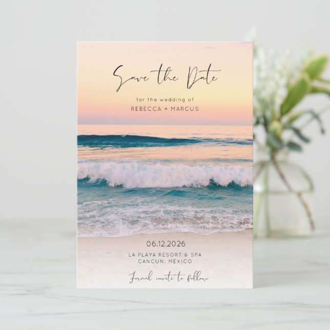 Save The Date Mariage photo de destination de plage (Debout devant)