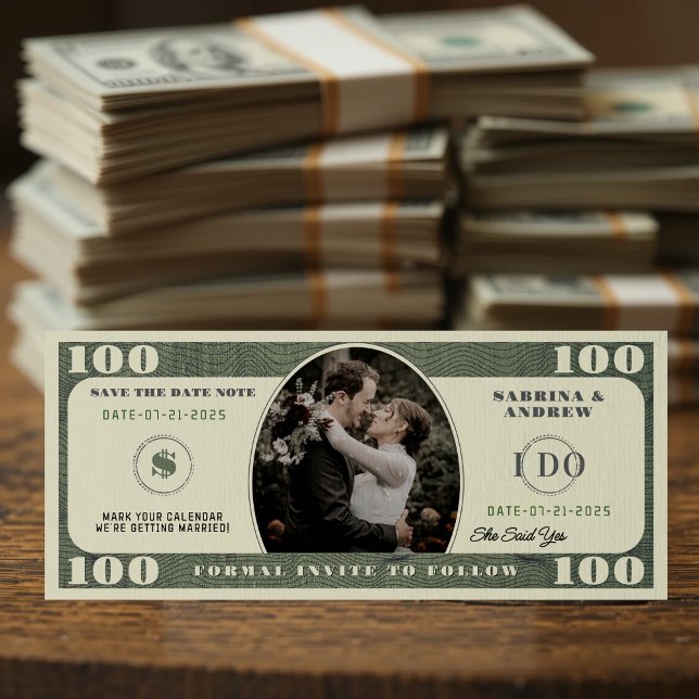 Save The Date mariage photo de facture de 100 dollars (100 Dollar Bill Photo Wedding Save The Date
)