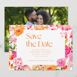 Save The Date Mariage Photo de Fond Fleurs Orange Rose Moderne