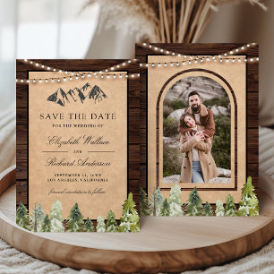 Save The Date Mariage photo de forêt de montagne en bois rustiqu