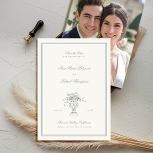 Save The Date Mariage photo de l'immeuble Floral Sage Green Fram