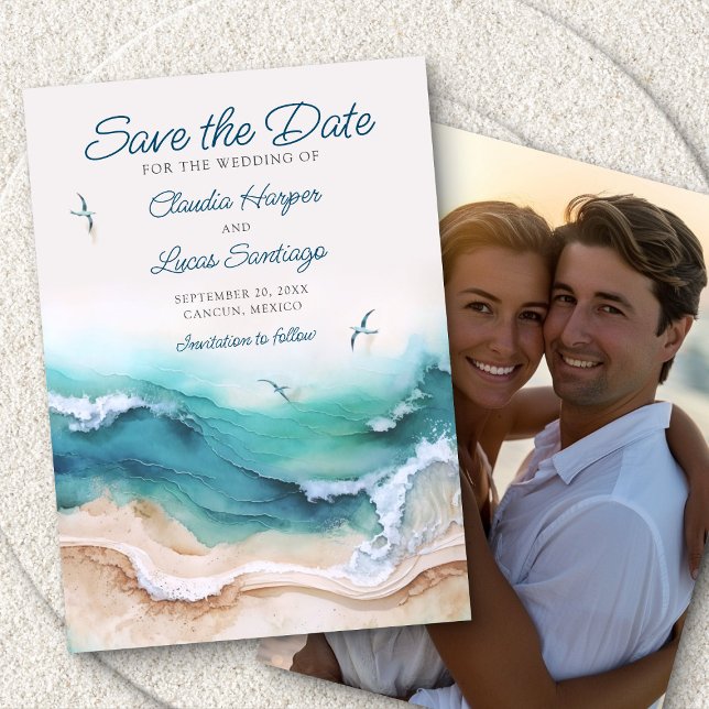 Save The Date Mariage photo de l'océan de plage (Créateur téléchargé)