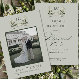 Save The Date Mariage photo de monogramme de branche d'olive ver