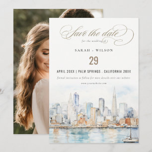 Save The Date Mariage photo de paysage à l'aquarelle de San Fran