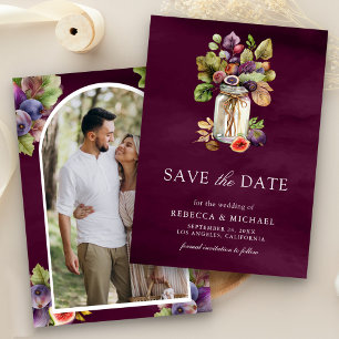 Save The Date Mariage Photo de Pot Mason Figue Pourpre