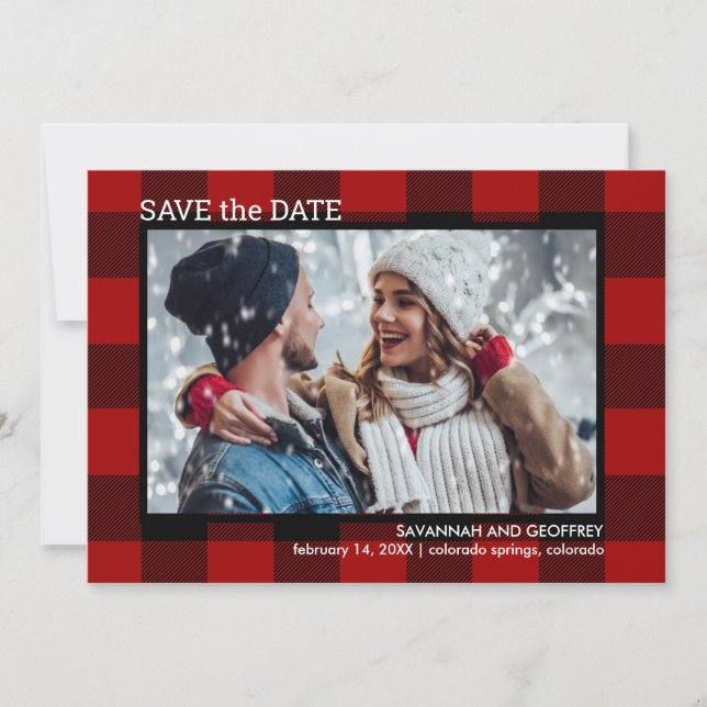 Save The Date Mariage photo de Red Buffalo Plaid (Devant)