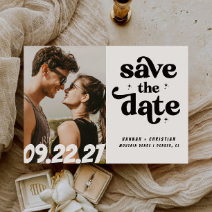 Save The Date Mariage Photo De Rétro Vintage Élégant Script