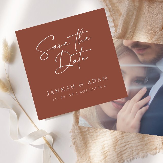 Save The Date Mariage photo de script minimal Terracotta (Créateur téléchargé)