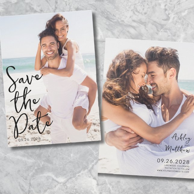 Save The Date Mariage photo de script simple et élégant (Simple Elegant Script Typography Photo Wedding Save The Date)