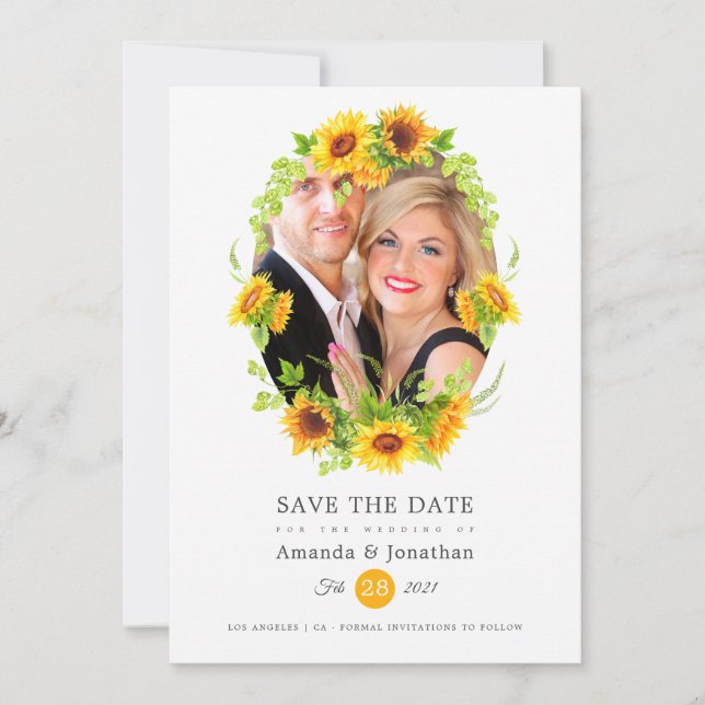Save The Date Mariage photo de tournesols Boho (Devant)