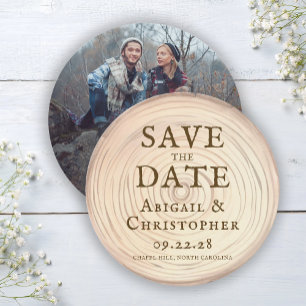 Save The Date Mariage Photo de tranche de bois rustique