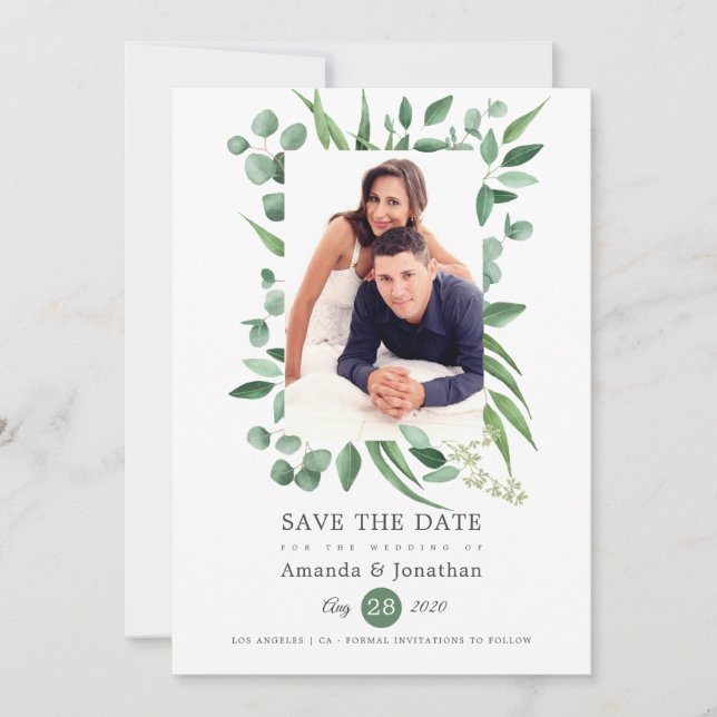 Save The Date Mariage Photo de verdure d'eucalyptus (Devant)