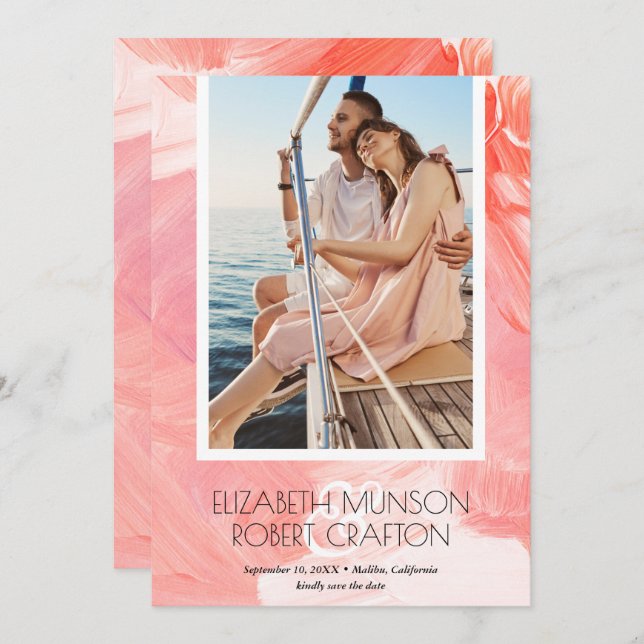 Save The Date Mariage Photo Design Peint Coral Enregistrer La Da (Devant / Derrière)