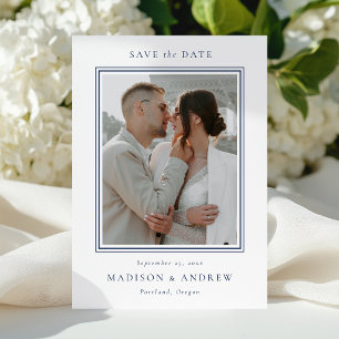 Save The Date Mariage Photo Double Bordure Moderne Navy 2